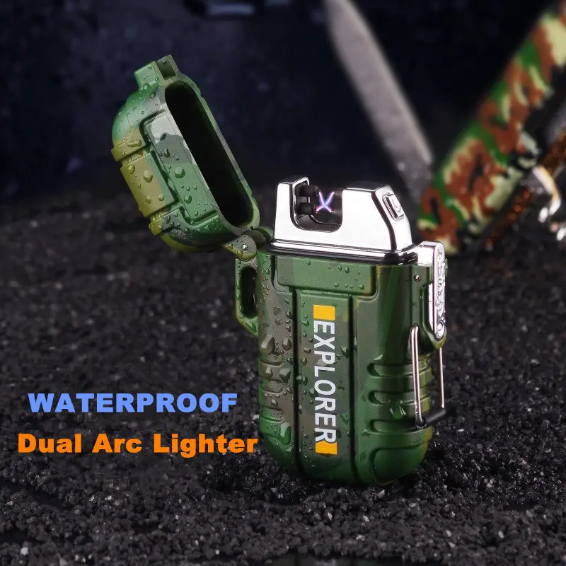 1 шт. EDC Camping Dual Arc электронная USB Зажигалка Портативный шнур питания водонепроницаемый прикуриватель с безопасной пряжкой