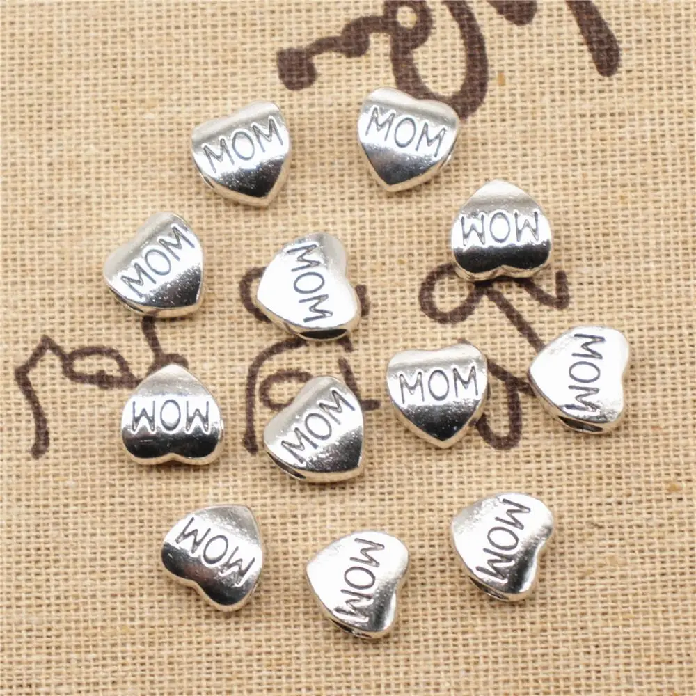 

Jewelry Making Charms big hole beads 10pcs 10x10mm antique silver color mom peach heart big hole beads