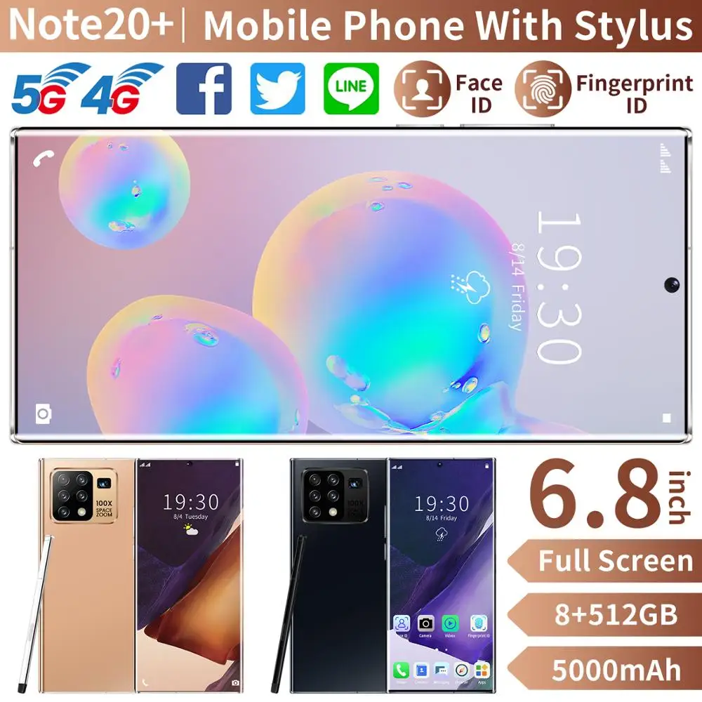 Smartphones Galax Note20U+ Snapdragon865 Global Version 6.8 Inch 8G 256G 12GB 512GB 24MP Camera Android 10 Mobile Phone GPS Wifi