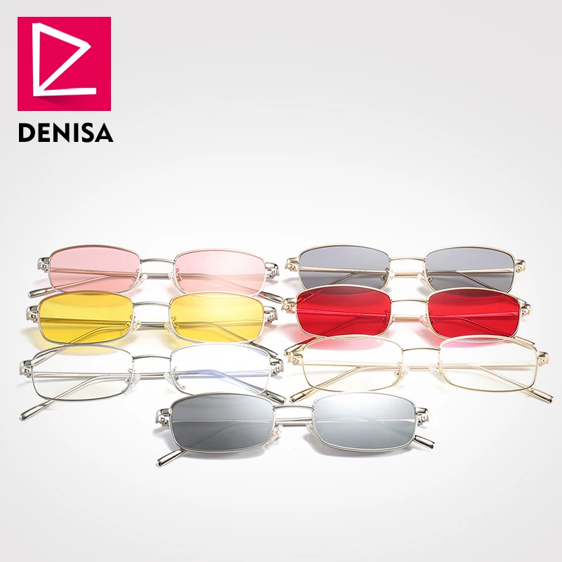 DENISA маленькие винтажные прямоугольные Солнцезащитные очки женские модные ретро красные очки металлическая оправа УФ Защита женские солнцезащитные очки G31035