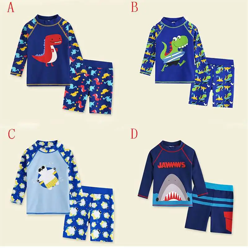 

Hot! Kids Boys Swimsuit Bathing Suit Swimwear Sets Toddler Long Sleeve Cartoon Pattern Tops Shorts