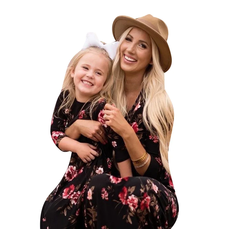 

Family Set Matching Clothes Mother Dauger Dresses Long Sleeve Floral Print Casual Autumn New Fashion Women Girl Baby Long Dress