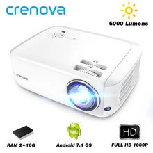 CRENOVA Newest Full HD 1080P Android Projector 6000 Lumens Android 7.1.2 OS Video Projector Support 4K Dolby 2G 16G Beamer
