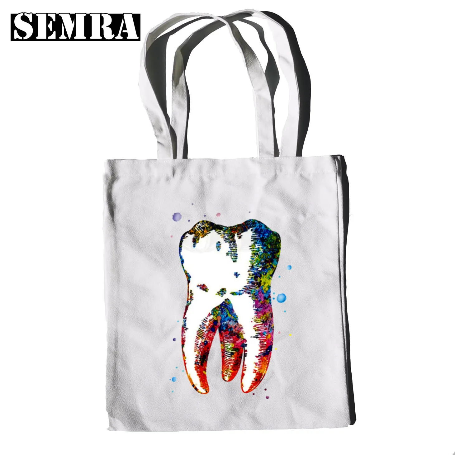 Tooth and Dentist Graphic Aesthetic Funny Fashion Black Canvas Print Shopping Bags Girls Fashion Life Casual Pacakge Hand Bag ladies shoulder bags Shoulder Bags
