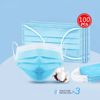 

100 PCS Disposable Protective Mask 3 Layers Dustproof Facial Protective Cover Masks