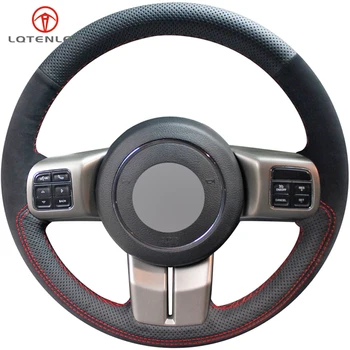 

LQTENLEO Black Leather Suede DIY Car Steering Wheel Cover For Jeep Grand Cherokee 2011-2013 Compass Patriot Wrangler 2011-2017