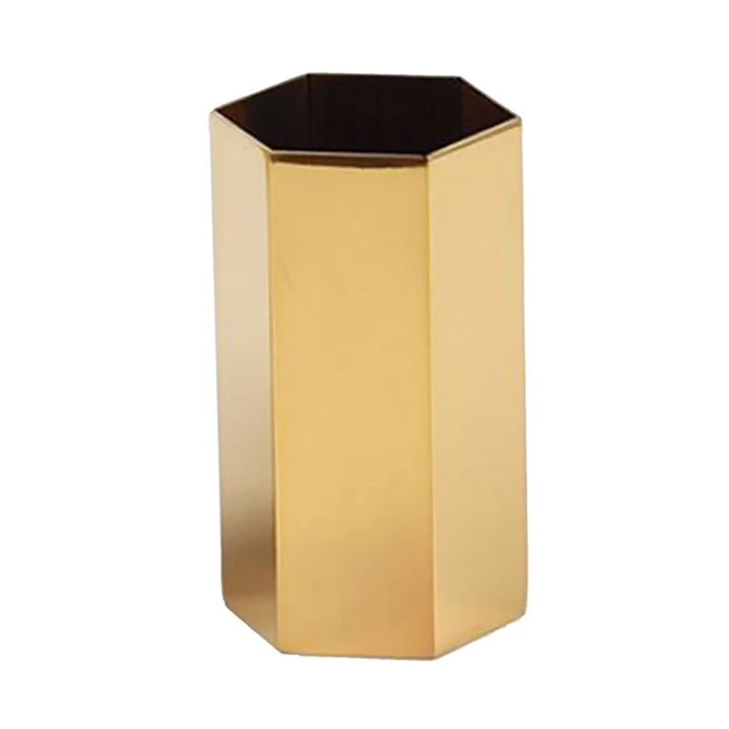 

Gold Flower Vase Pen Holder Desktop Storage Container for Home Office - Hexagon
