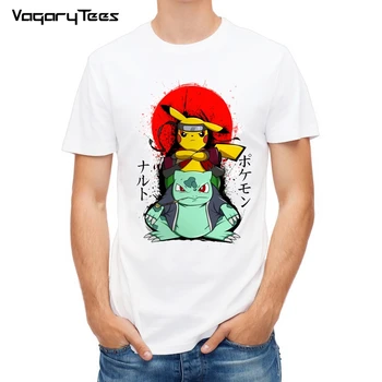 

Fashion Pikachu Bulbasaur Naruto Printed Short Sleeve T Shirts Short Sleeve Hipster Tee Pokemon Go Men T-shirt