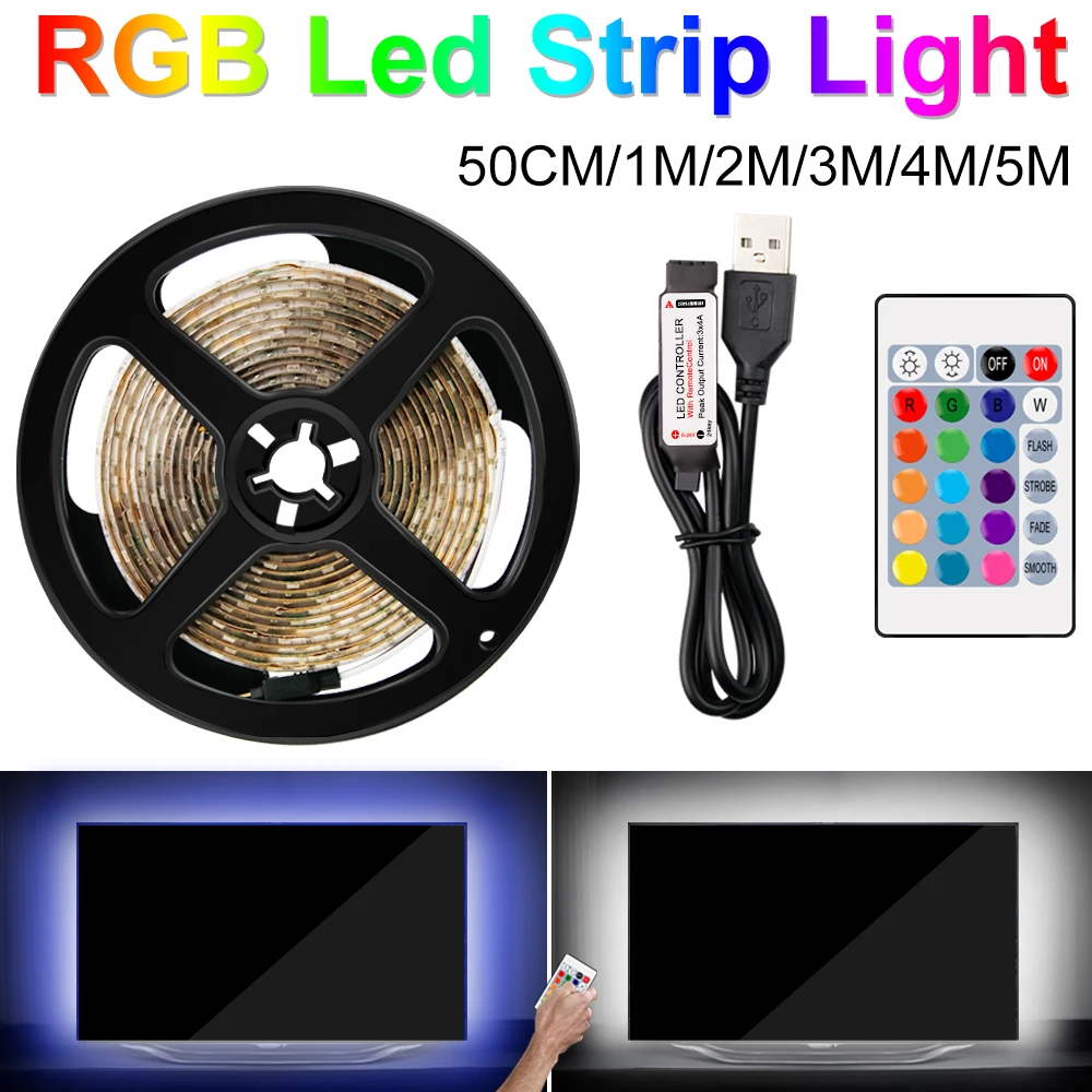 Светодиодная лента RGB, светильник 5 В, светодиодный светильник, лента 2835, водонепроницаемая светодиодная лента rgb IP65, Светодиодная лента с подсветкой, Гибкий контроллер 0,5 м~ 5 м