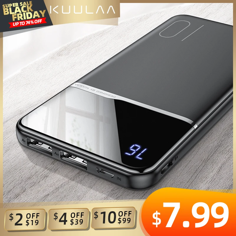  KUULAA Power Bank 10000mAh Портативное зарядное устройство Poverbank 10000 мАч Dual USB сверхтонкое зарядное устройство для Xiaomi Mi 9 8 iPhone 