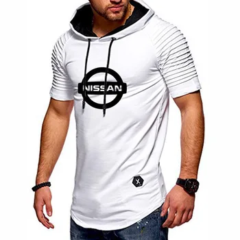 

Men's T-Shirt for Nissan Car Logo Printed Summer Men's short sleeve Solid color Casual Light Short sleeve Folds Hooded T-Shirt X