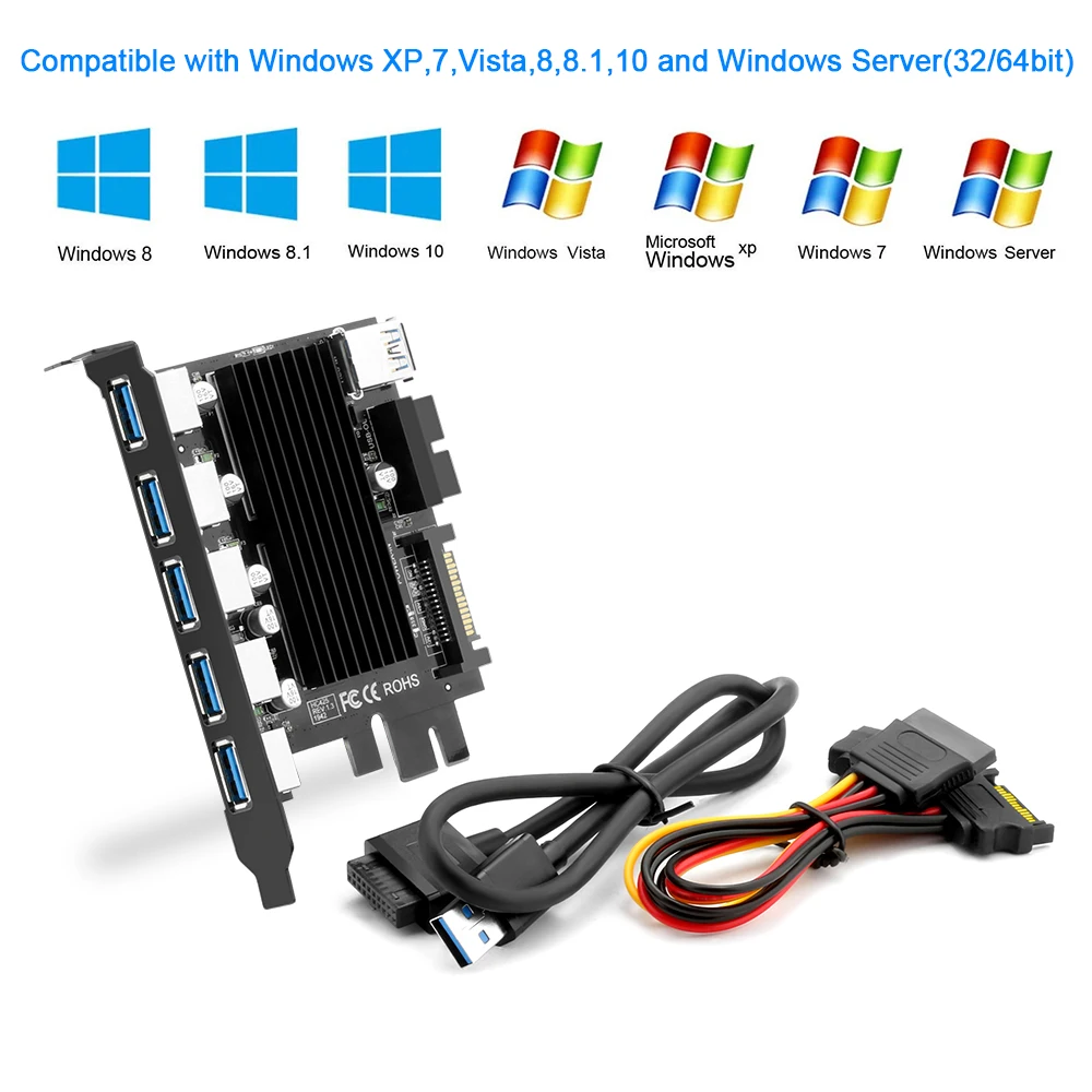 Rocketek USB 3,0 PCI-E Плата расширения 5 портов концентратор адаптер внешний контроллер Экспресс 19pin USB кабель SATA разъем питания шнур