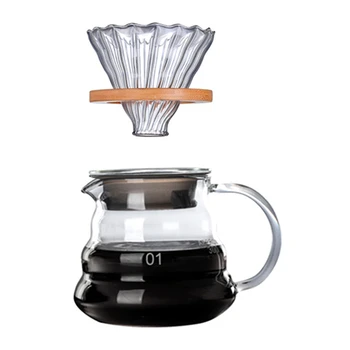 

Wooden Brackets Glass Coffee Dripper and Pot Set Japanese Style V60 Glass Coffee Filter Reusable Coffee Filters 300Ml