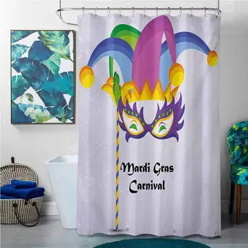 

Shower Curtains Rose Gold Mardi Gras,Mardi Gras Carnival Inscription with Traditional Party Icons Clown Costume