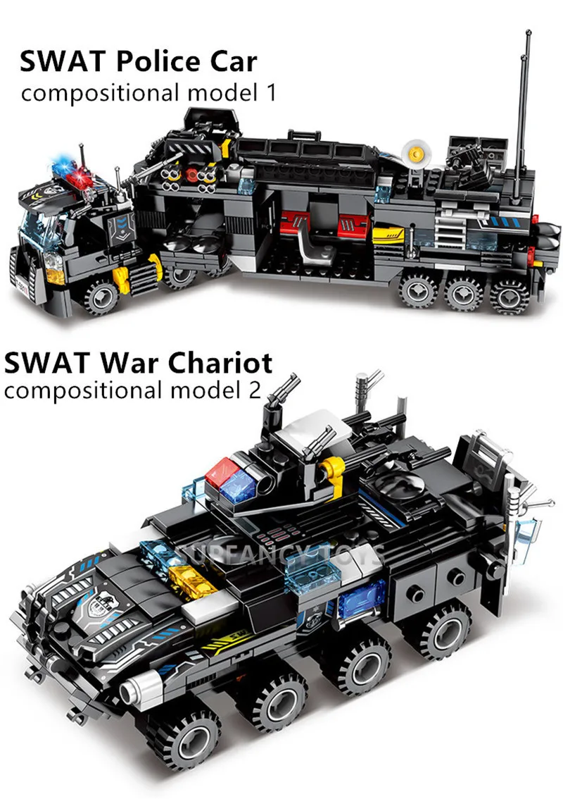 8Pcs lot City Police SWAT Technic Truck Car Boat LegoINGLs Building Blocks Sets Juguetes DIY Bricks 3