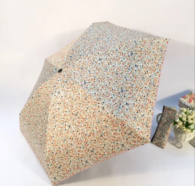 Женский мини-портативный пятискладной Зонтик для девочек, карманный всепогодный зонтик, хипстерский маленький цветочный виниловый зонтик