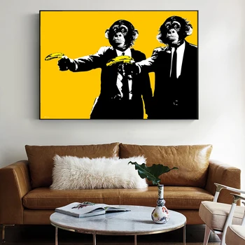 

Funny Monkeys With Banana Canvas Painting Posters Prints Quadros Cuadros Modern Wall Art Animals Picture Living Room Home Decor