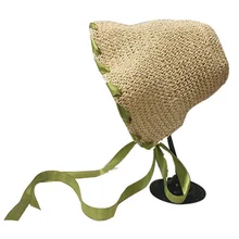 Соломенная шляпа ручной работы Весна и лето новая японская Ins Складная лоли ветровая Лента кружевная соломенная туристическая шляпа от солнца бежевая