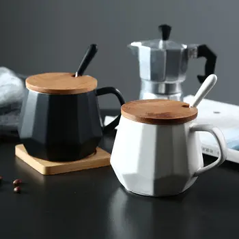 

Ceramic Cup Nordic Style Simple Ceramic Mark Cup with Lid Spoon Coffee Cup Men and Women Office Couple Cup Pair Travel Mug