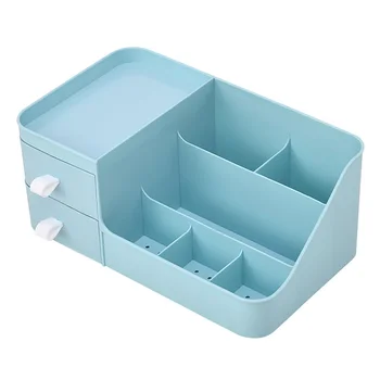 

Home Makeup Box PP Bedroom Organizer Large Capacity 7 Grid Display Bathroom Tidy Dual Drawer Space Saving Cosmetic Jewelry