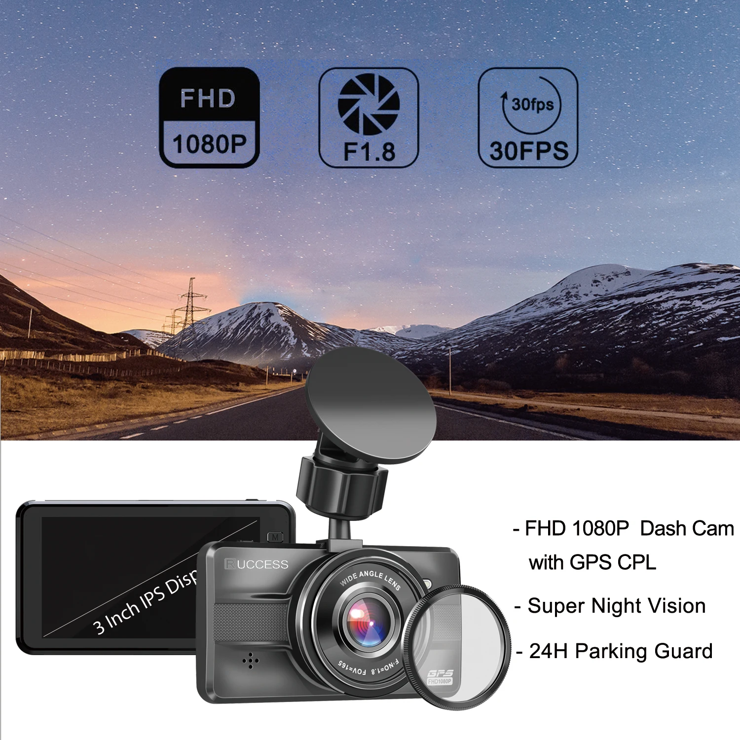 Видеорегистратор автомобильный Ruccess Full HD 1080P GPS CPL 3 0 дюйма|Видеорегистраторы| |