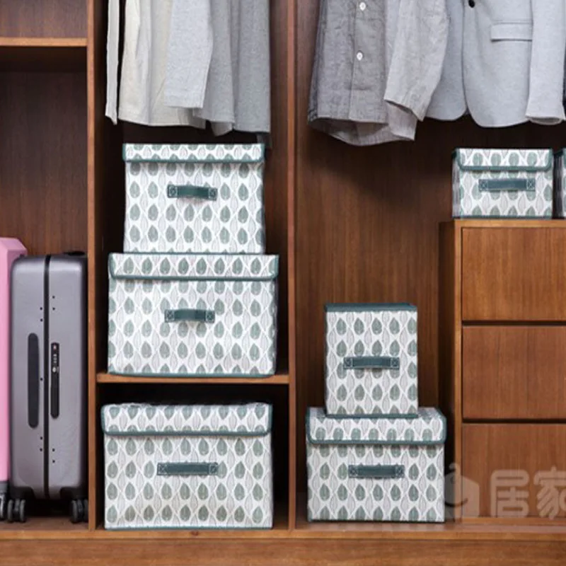 

Micro Leaf Nonwoven Fabric Large Size Storage Box Fabric with Lid Clothes Storage Box Foldable Clothes Finishing Box