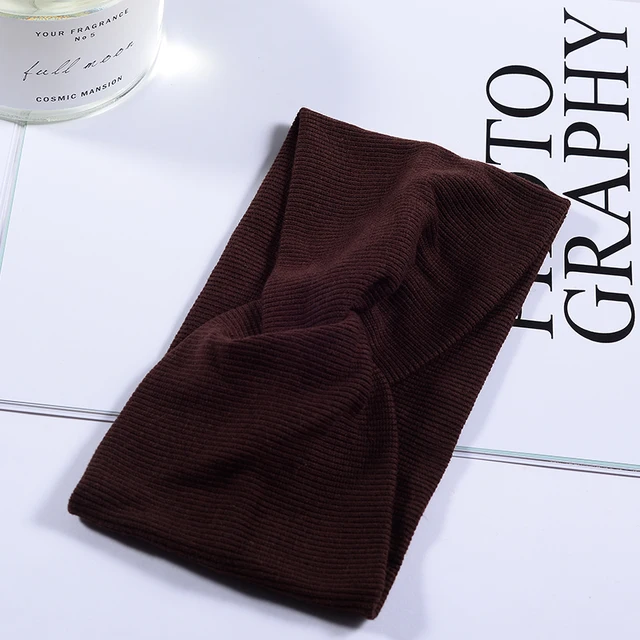 Women Headband Twist Turban Solid Wide Knitted Knotted Yoga Twisted Hairband Accessories For Turban Bandage Bandanas Hair Bands 01-Coffee