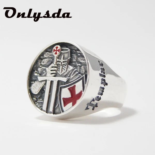 Stainless Steel Ring Finger Ring Men's Rings Stainless Steel Red Armor Shield Knight Templar Crusader Cross Ring Punk Jewelry