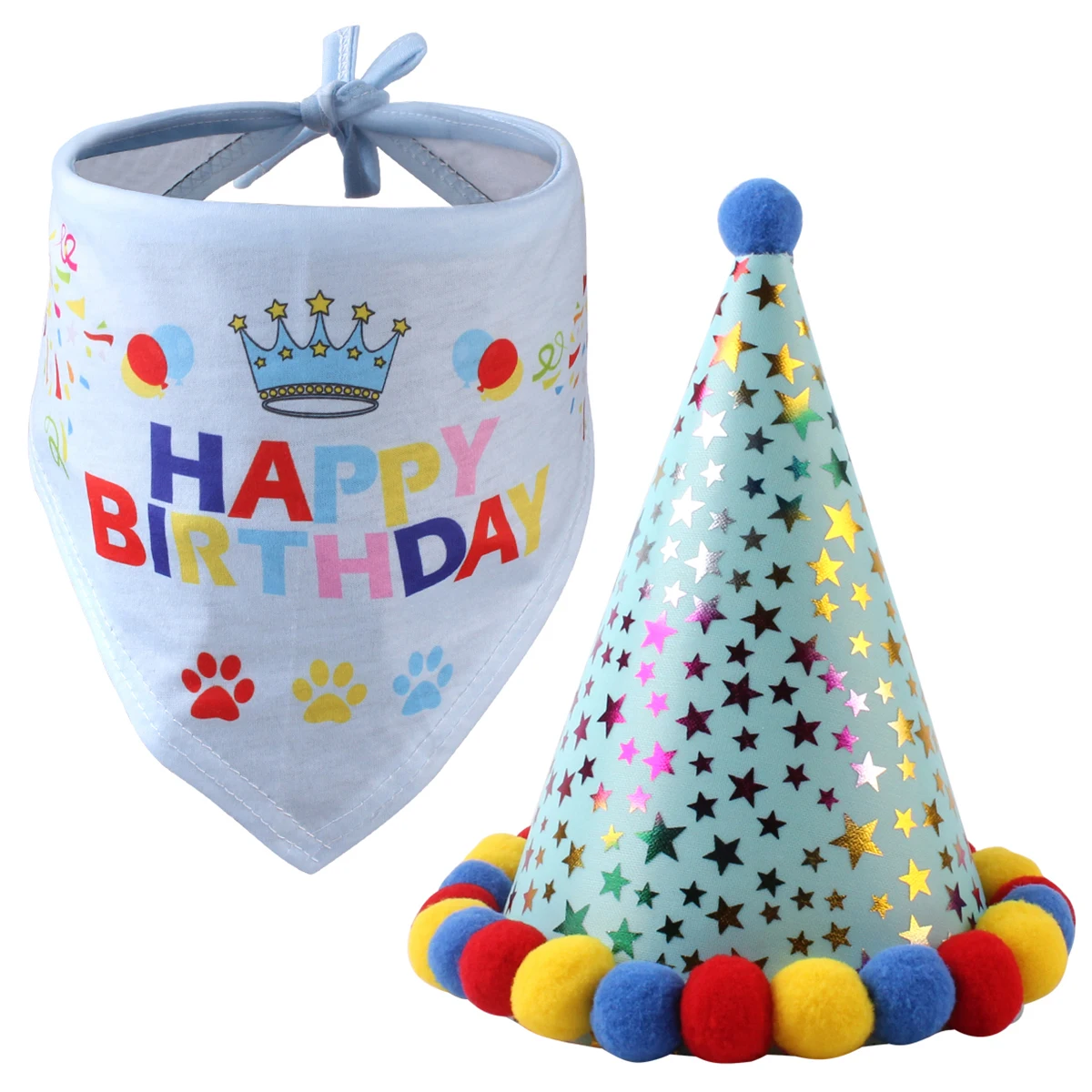 Dog Triangle Neckerchief& Cone Hat Set Polyester Cotton Fabric Dress Up Your Dog For The Upcoming Birthday Pet Accessories