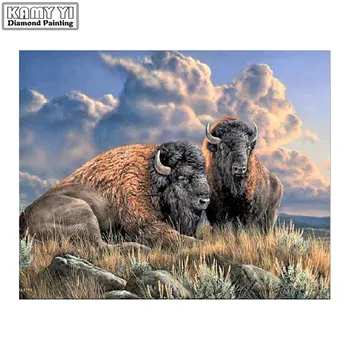 

5D DIY Diamond Painting Grassland Bison Cross Stitch Diamond Painting Pattern Circular Rhinestone Home Decoration