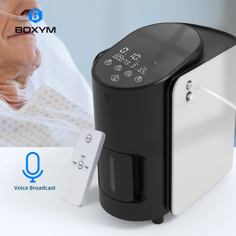 Boxym portátil 1l-7l concentrador de oxigênio com atomização baixo nível de ruído alta pureza oxigênio máquina fluxo ajustável 90% voice 3% voz