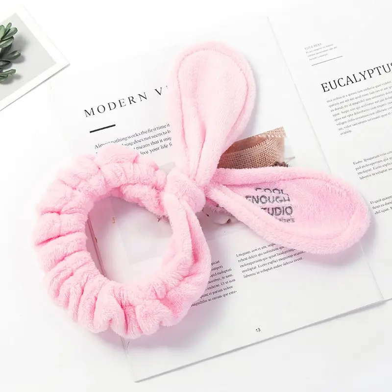 Pink Милые однотонные шапочки для душа с рисунком; повязка на голову с кроликом для мытья волос; повязка для волос; аксессуары для одежды; принадлежности для девочек - Цвет: Pink