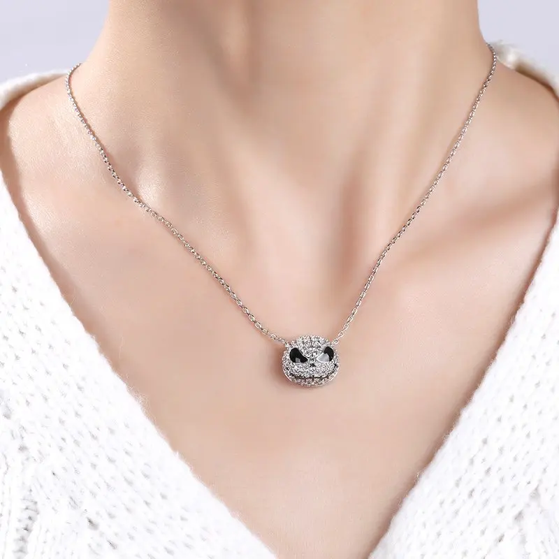 Ожерелья-Чокеры в стиле кошмар до Рождества с черепом, женская серебряная цепочка в стиле панк, ювелирные изделия с кристаллами, эмалированное ожерелье в виде тыквы