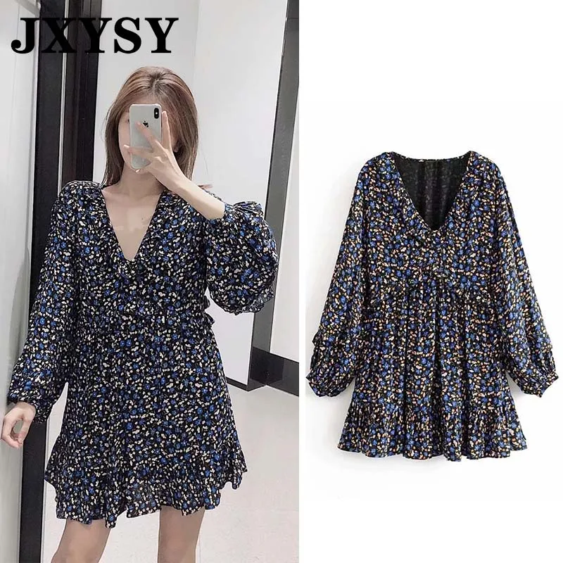 

JXYSY winter dress women england elegant ruffles floral print loose vestidos de fiesta de noche vestidos women party mini dress