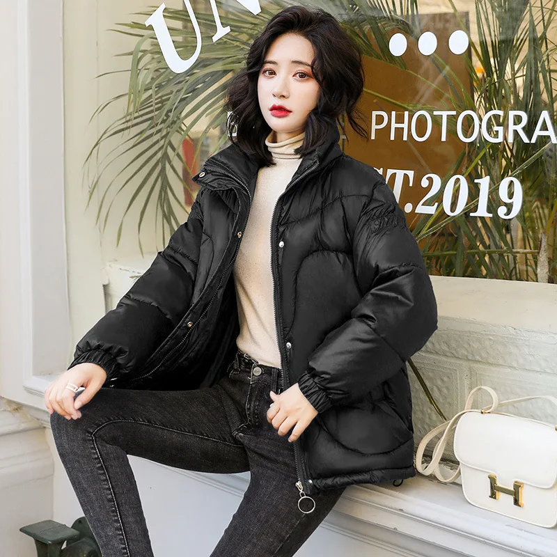 

2019 down Feather Cotton-padded Clothes H-Shaped Small Short Cotton-padded Clothes Cotton Coat Stand Collar Zipper