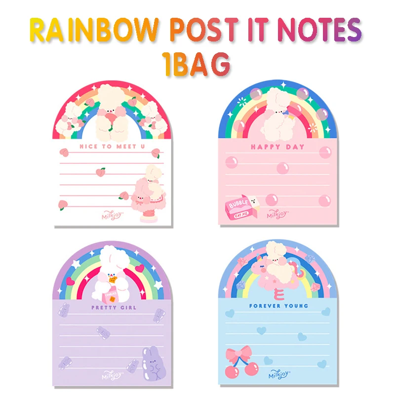 

Rainbow Post It Notes. 1Bag/50 Sheets Cartoon Lovely Note Book Message Book Note Paper Memo. Office And Learning Supplies