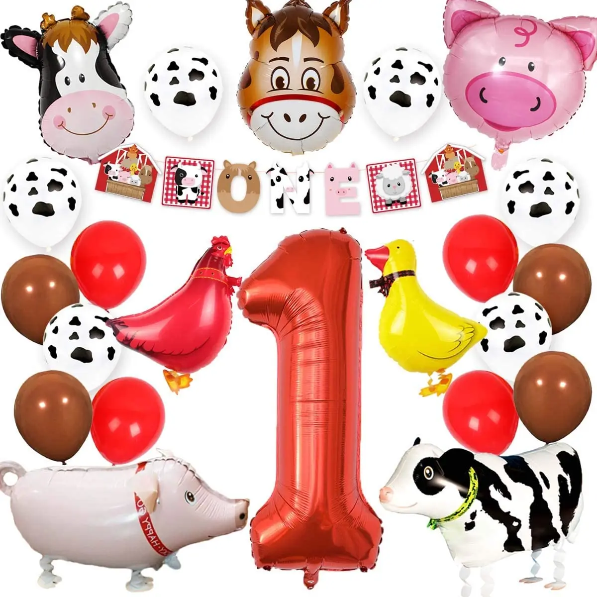 Farm Animal 1st Birthday Party Supplies Animal Walking Foil Balloons Number  1 Foil Balloons For Boy Girl 1st Birthday - Ballons & Accessories -  AliExpress