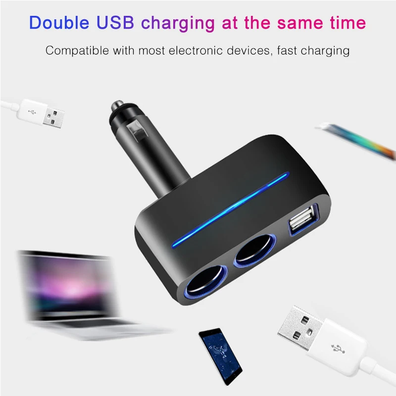 Универсальное автомобильное зарядное устройство для прикуривателя 2 USB порта 1 а/1