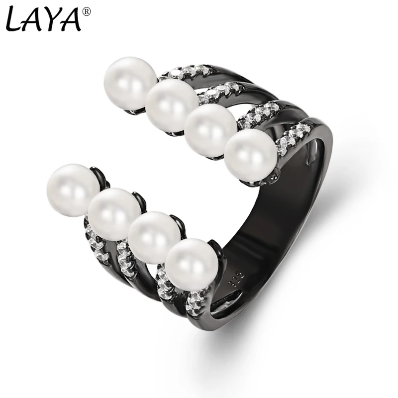 Laya 925 Sterling Silver Fashion High Quality Zircon Shell Pearl Adjustable Open-End Ring For Women Luxury Jewelry 2021 Trend | Украшения и