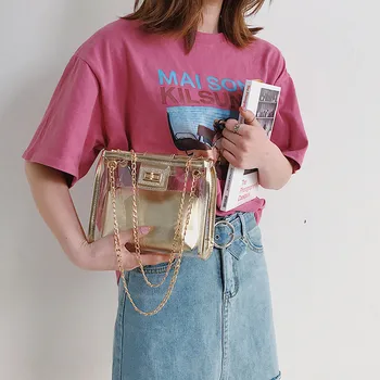 

Women bags Transparent Chain Handbag Clear PVC Jelly Small Tote Messenger Bags Female Crossbody Shoulder Mini Flap Clutch Bags