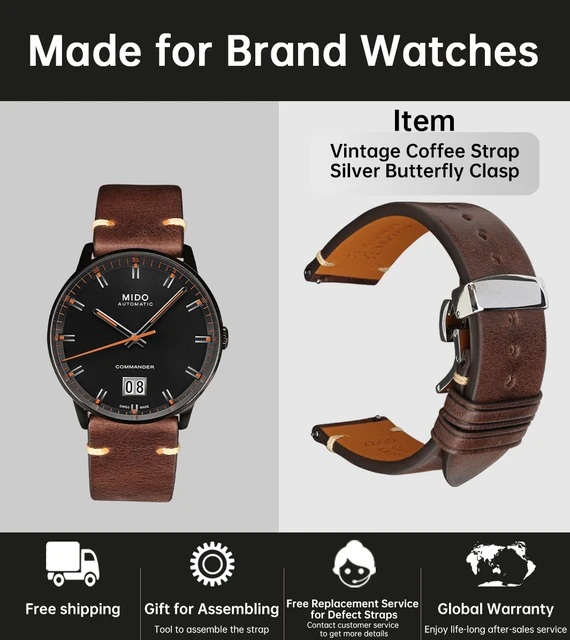 MAIKES Handmade Watchband Butterfly Buckle Vegetable Tanned Cow Leather Made In Italy Quick Release Bracelet Band Watch Strap CoffeeButterflyClasp