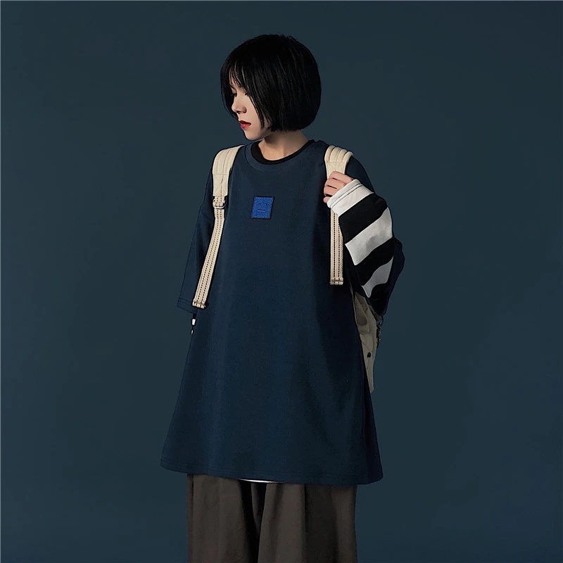 

2020 Summer New Short-sleeve T-shirt Female In Korean Version Wild Bf Loose Blue Tops Retro Round Neck Student Shirt Women Tide