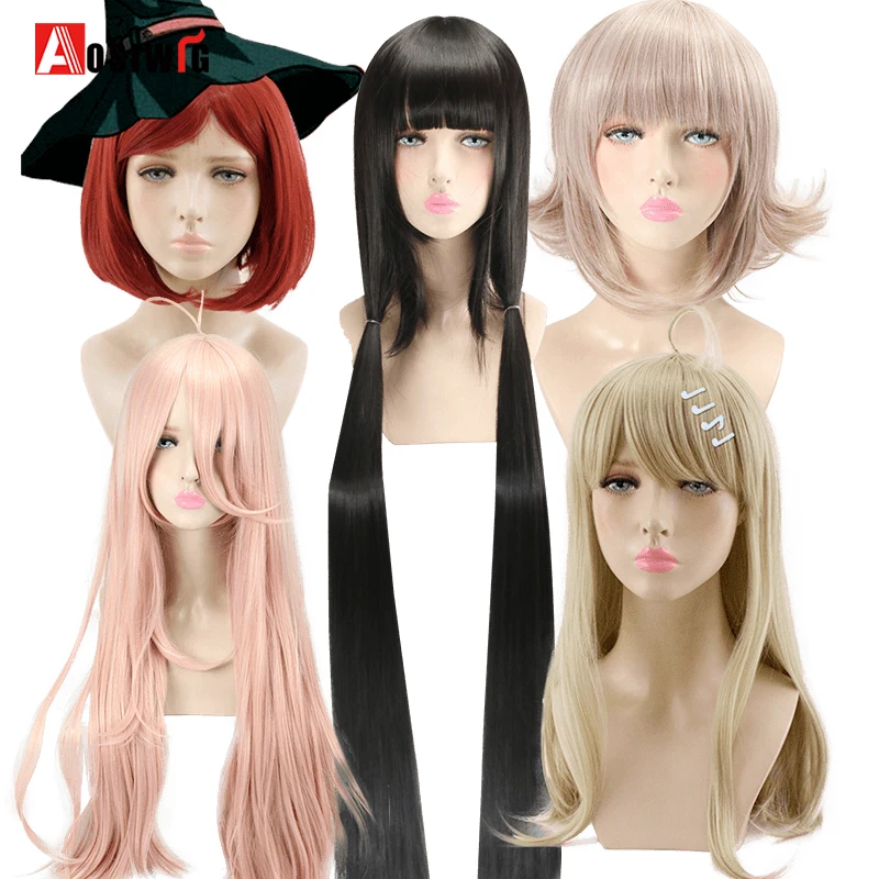 

AOSIWIG Long/Short Straight Black Pink Red Synthetic Heat Resistant Wig With Bangs Fashion Black White Female Cosplay Party Wigs