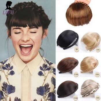 

LUPU Short Blunt Bangs With Braids Heat Resistant Synthetic Natural Fake Hair Extensions Hairpieces 7 Colors Available Headwear