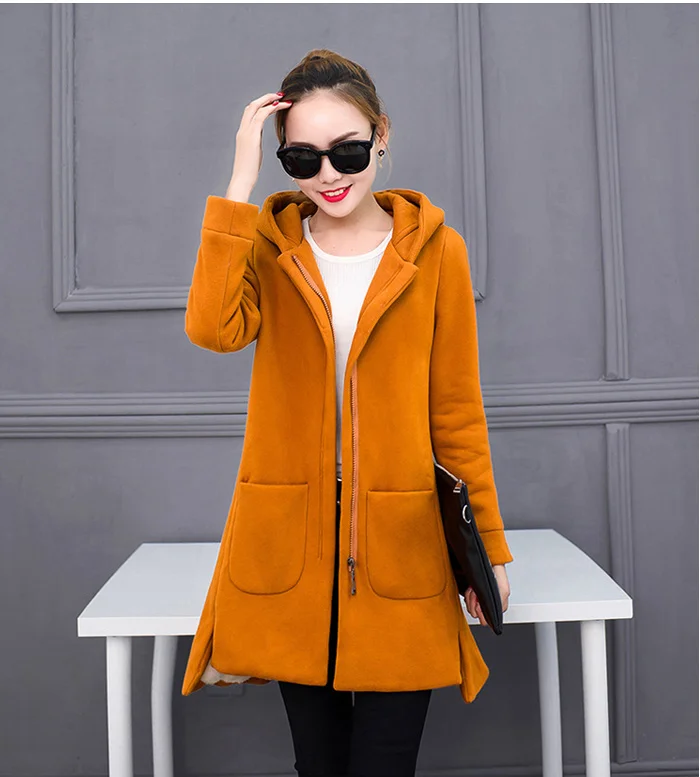 Осенне-зимняя женская флисовая куртка пальто женское длинное пальто с капюшоном верхняя одежда теплые плотные Женские приталенные худи куртки пальто