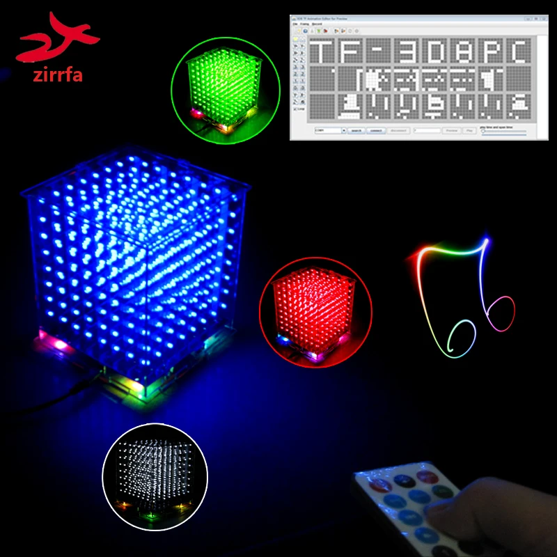 

New led electronic diy kit 3D 8S 8x8x8 mini mp3 music light cubeeds kit built-in audio spectrum for TF card