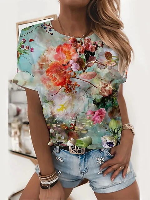 3D Sunflower Women's floral print T-shirts, round neck T-shirts and Floral print, women's T-shirts HUAD-A11