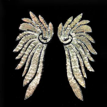 

New Angel wing Sequined Patches Gold wing DIY Sew On Patch For Needlework For Clothing Applique Women T-shirts Jackets