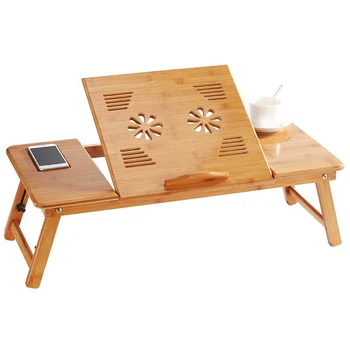

Adjustable Bamboo Laptop Table Dormitory Laptop Stand With Fan Foldable Bed Lap Desk Book Reading Office Notebook Stand Table