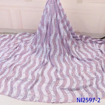 

2019 High Quality Nigerian Tulle Lace Fabrics Latest Beaded Mesh African Lace Fabric Bride French Net Lace Fabric QFNI2597-2